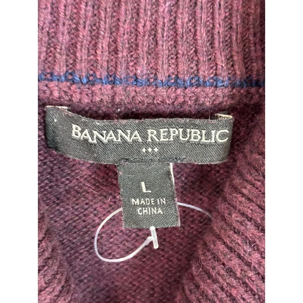 Banana Republic Sweater Large Burgundy Shawl Collar Cotton‎ Wool Blend Mens